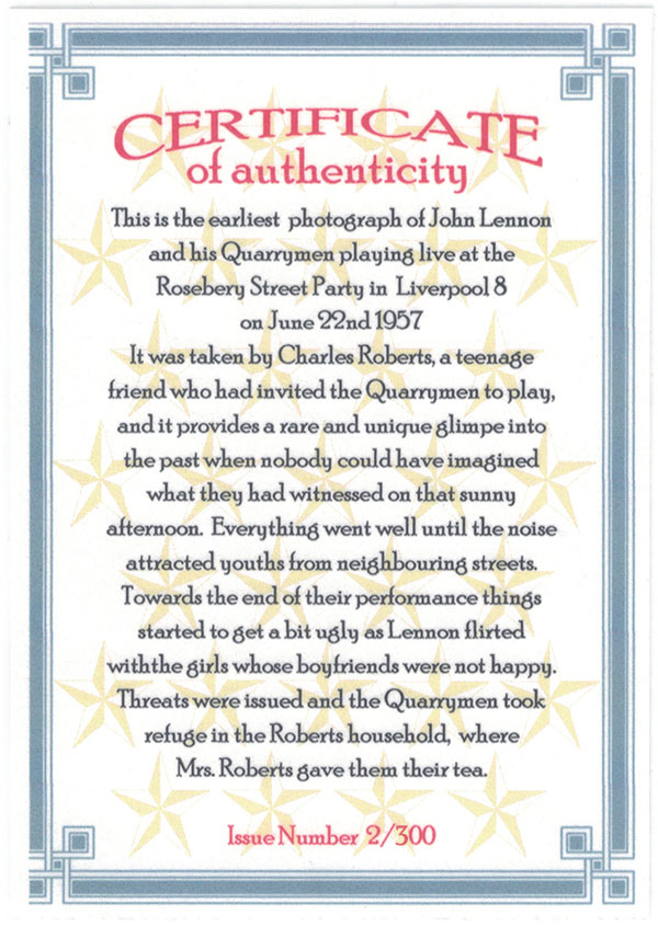 Quarrymen Photo Certificate of Authenticity